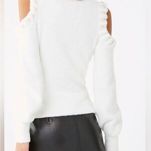 Forever 21 Off-Shoulder Pearls beads White Sweater
